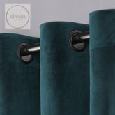 2 Pieces Plain Dyed Velvet Eyelet Curtains-Teal